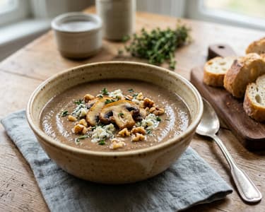 French Blue Cheese Cream of Mushroom Soup | Silky and rich