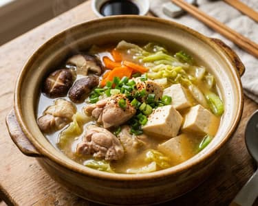 Japanese Chankonabe Soup with Chicken and Tofu | Warming Sumo Soup