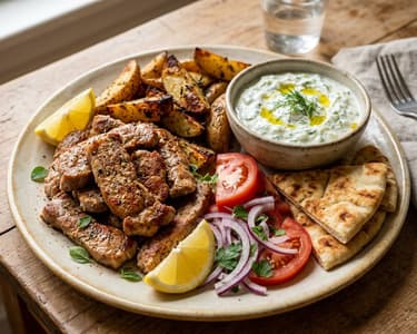 Greek Pork Gyros Platter with Homemade Tzatziki