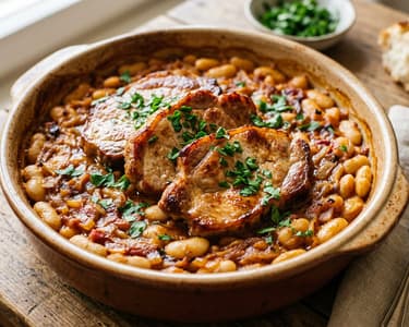 Balkan Prebranac with Roasted Pork Neck | Oven-Baked Spiced Bean Stew