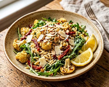 Italian Roasted Cauliflower Orzo Salad | With Crispy Almonds