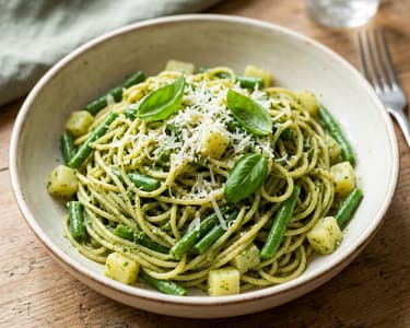 Liguriai pestós spagetti zöldbabbal | Olasz tészta