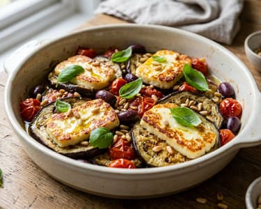 Baked Aubergine with Halloumi Cheese | Mediterranean Dinner