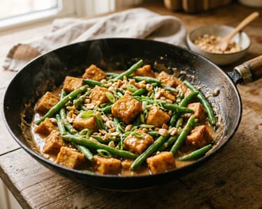 Peanut Butter Tofu Stir-Fry with Green Beans | 20-Minute Asian Dinner