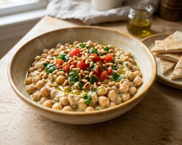 Middle Eastern Chickpea Musabaha | Creamy Warm Salad