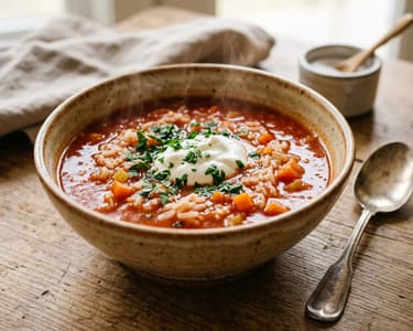 Zero-waste tomato rice soup