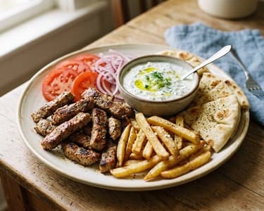 Görög sertés gyros tál | Szaftos hús házi tzatzikivel