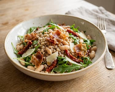 Tuscan White Bean and Pearl Barley Salad | With Crispy Prosciutto