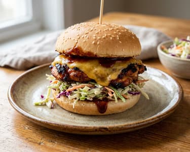 Smoky BBQ Chicken Thigh Burger | With Crispy Homemade Coleslaw