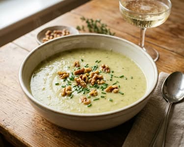 French Cream of Leek Soup with Sparkling Wine | Festive and Silky