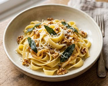 Karamellizált zelleres tagliatelle dióval és ropogós zsályával
