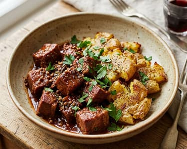 Greek Afelia | Pork Stew with Red Wine and Coriander