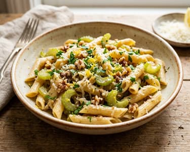 Zellerszáras-diós penne | Olasz serpenyős tészta