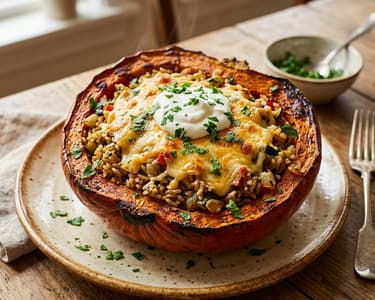 Autumn Leftover-Friendly Rice-Stuffed Squash | Cheesy Sheet Pan Dinner