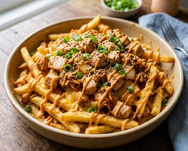 Korean Cheesy Kimchi Fries with Sautéed Chicken | K-Street Food Favourite