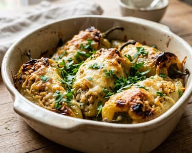 Leftover Rescue Baked Peppers Stuffed with Cheesy Rice