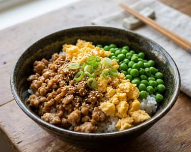 Japanese Soboro Donburi | Colorful Chicken Street Food Bowl