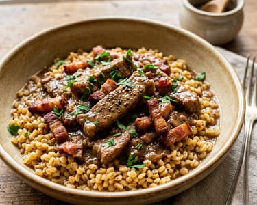 Peppered pork tokány with homemade tarhonya | Traditional juicy one-pot dish