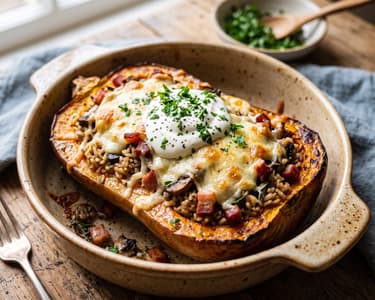 Leftover-Friendly Rice-Stuffed Butternut Squash | Juicy Autumn Bake