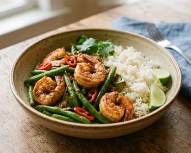 Pad Prik Khing Goong | Thai fűszeres garnéla zöldbabbal
