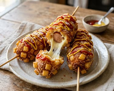 Koreai burgonyás corn dog | Ropogós utcai csirkés snack