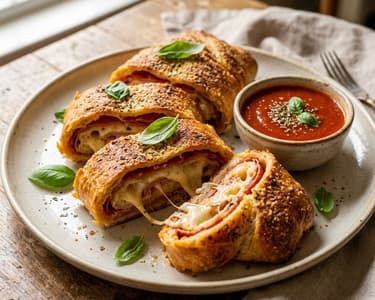 Olasz sajtos stromboli | Ropogós házi pizzatekercs