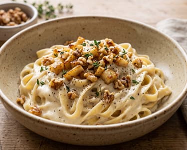 Creamy celeriac tagliatelle with walnuts | 25-minute aromatic Italian pasta