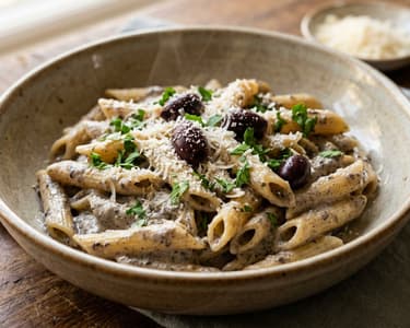 Pasta alla cenere | Hamvas krémes tészta fekete olívabogyóval és gorgonzolával