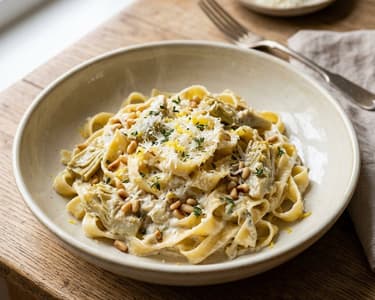 Krémes articsókás tagliatelle | Olasz tészta ricottával és fenyőmaggal