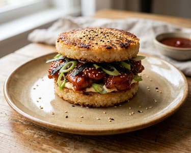 Korean chicken bap burger | Crispy rice burger street food