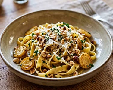 Petrezselyemgyökeres tagliatelle | Pirított mogyoróval