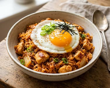 Koreai kimchis sült rizs | Pikáns street food csirkével