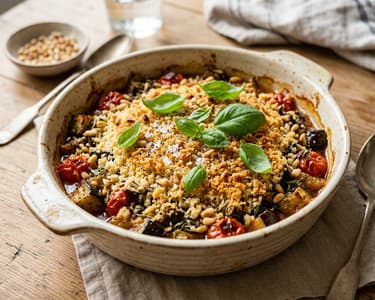 Mediterrán sós padlizsán crumble | Ropogós parmezános kéregben