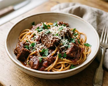Corfu Pork Pastitsada | Tender Spiced Ragù with Pasta