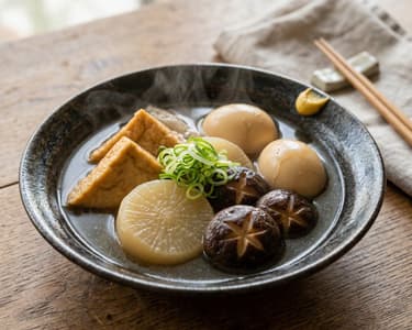 Traditional Japanese Oden with Tofu and Daikon Radish