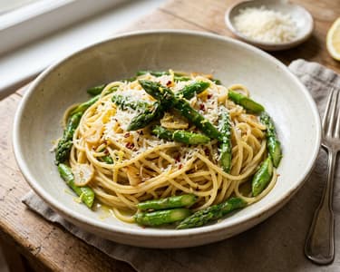 Spagetti pirított zöldspárgával és fokhagymával | 20 perces olasz tészta