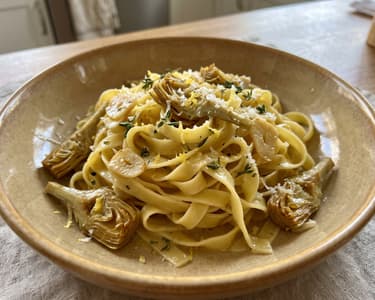 Lemon and Thyme Artichoke Tagliatelle with Butter Sauce | 20-Minute Italian Pasta