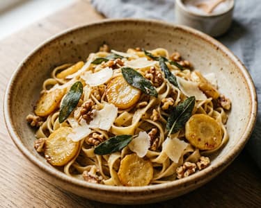 Karamellizált paszternákos tagliatelle | Zsályás olasz tészta