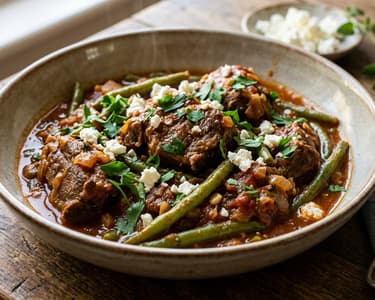 Greek lamb stew with green beans (Arni me fasolakia)