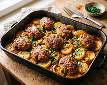 Békés-Style Baked Cigányka with Potatoes | Homestyle Hungarian One-Pan Dish