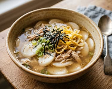 Koreai csirke Tteokguk | Melengető újévi rizskorong leves