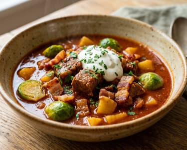 Autumn Pork Stew with Brussels Sprouts and Potatoes | Heartwarming, Rich One-Pot Meal