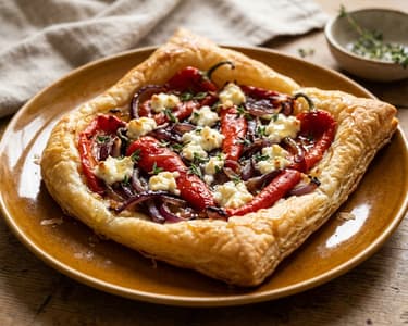French Sheet-Pan Roasted Pepper Tart with Goat Cheese | Crispy Mediterranean Tart