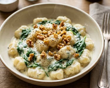 Gorgonzolás-spenótos gnocchi pirított dióval
