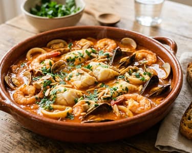 Spanyol tenger gyümölcsei és tőkehalragu | Zarzuela de mariscos