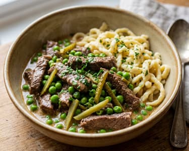 Bratislava Beef Tokány | Tender Beef Strips with Green Peas
