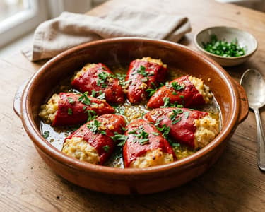 Spanish roasted kapia peppers stuffed with cod | Pimientos rellenos de bacalao