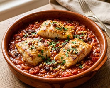 Catalan Cod with Raisins and Pine Nuts | Bacalao a la catalana