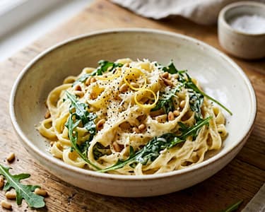 Citromos-ricottás rukkolás tagliatelle | 15 perces olasz tészta pirított fenyőmaggal