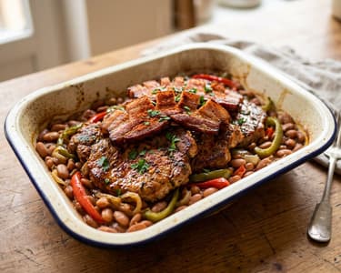 Sheet-Pan Gypsy Roast with Spiced Pinto Beans | Juicy Pork Collar with Crispy Bacon Comb
